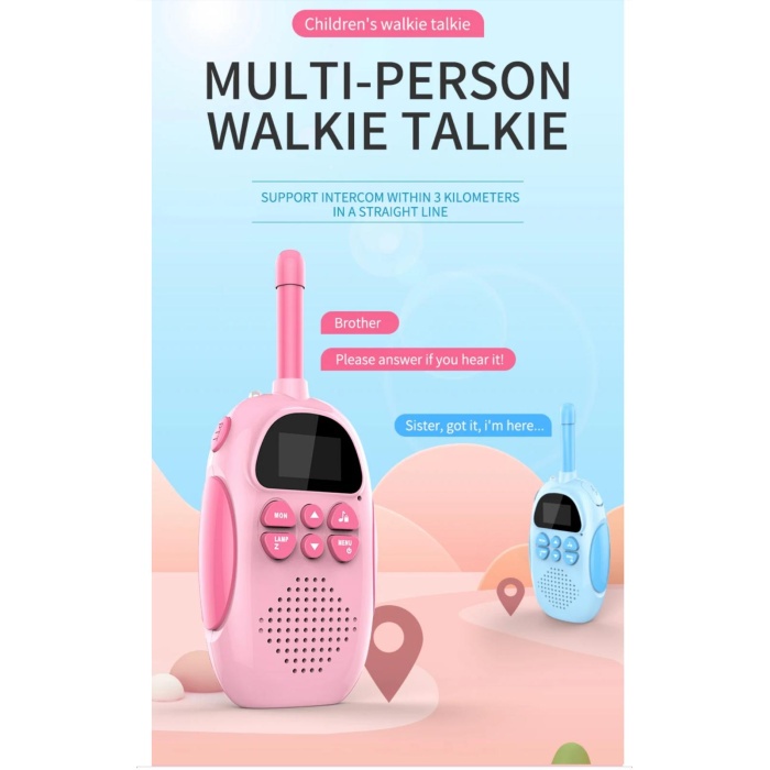 Çocuklar için  Elde Taşınabilir  Walky Talky İki Yönlü Telsiz İntercom EL fenerli-pembe