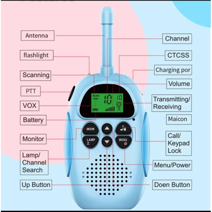 Çocuklar için  Elde Taşınabilir  Walky Talky İki Yönlü Telsiz İntercom EL fenerli-pembe