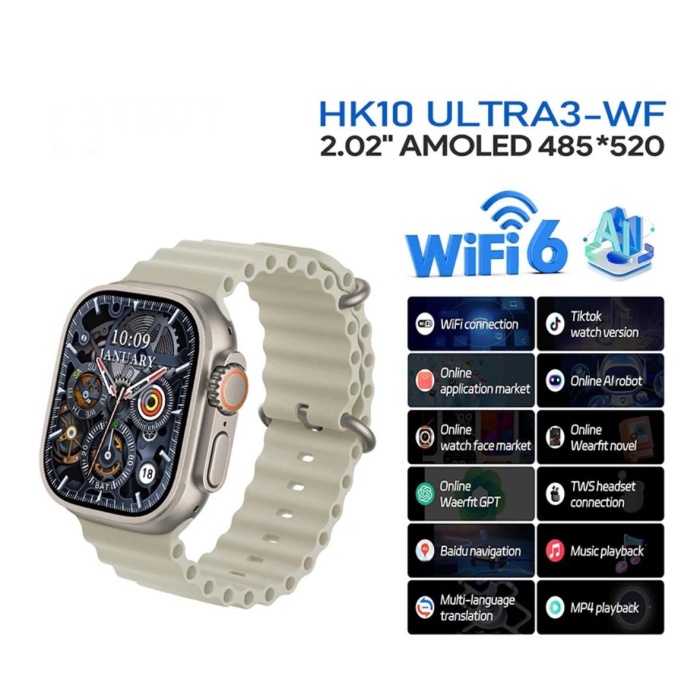 Yeni H-K10 Ultra 3 -WF WIFI Sürümü 2.02 AMOLED Ekran 49mm Akıllı Saat