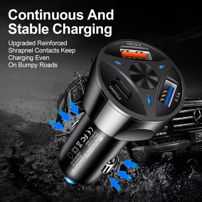 Araç Çakmaklık Şarjı 2 Usb Çıkışlı +20w Pd Şarj Hızlı Şarj Destekli 55w