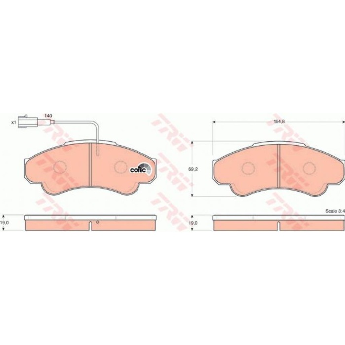 TRW ÖN BALATA FİŞLİ FIAT DUCATO - PEUGEOT BOXER - CITROEN JUMPER 2002-2006 B.Y TİP 1800 KG 77362216 - 4254.59 - 1636411280 - 1617272680