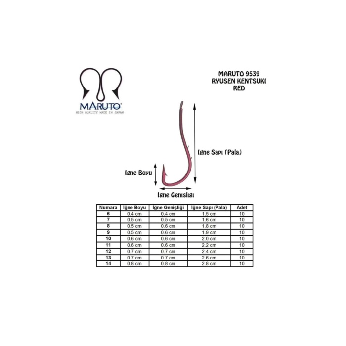 9539 Ryusen Kentsuki 6 Numara 10lu Paket Kırmızı Çift Tırnak Olta Iğnesi