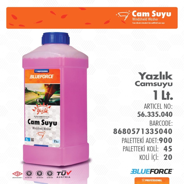 BLUEFORCE YAZLIK CAM SUYU 1 LT KARE BİDON