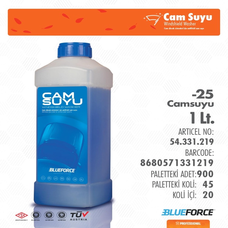 BLUEFORCE 1 LT KIŞLIK CAM SUYU KARE (-25°)