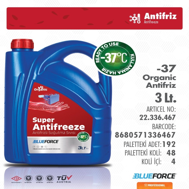 BLUEFORCE 3 LT ORGANİK ANTİFRİZ (-37°)