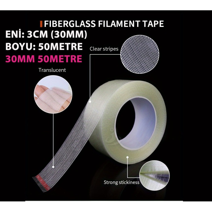 LİFLİ BANT, LİFLİ FLAMENT BANT, Fibrous Flament Tape, 30MM, 3CM, 50METRE