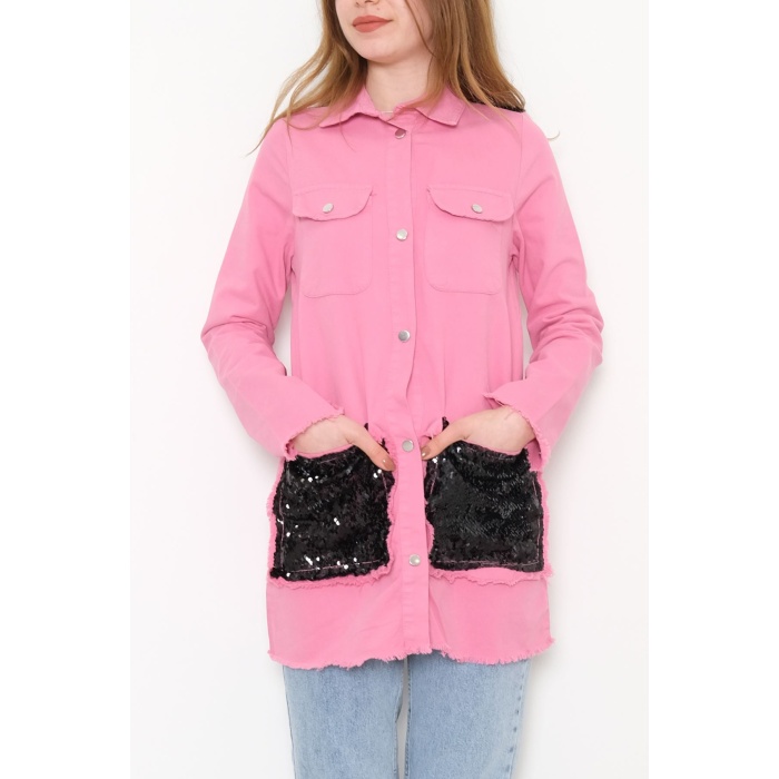 Pullu Gabardin Ceket Pembe