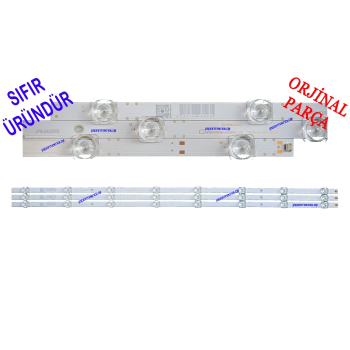 ARÇELİK, A43A550B, GRUNDIG, 43GEF5900 LED BAR, BACKLIGHT, HFSX43D08-ZC56AG-03, 303HX430034, BOEI430WU1