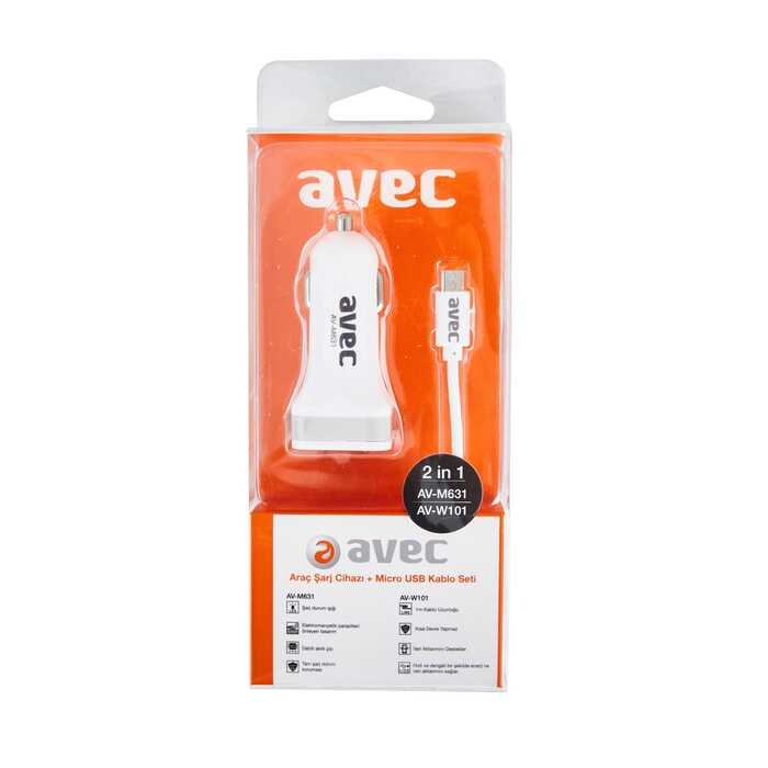 Avec Av M631 12v-usb Araç Şarj Cihazı + Av W101 Mıcro Usb Kablo Seti