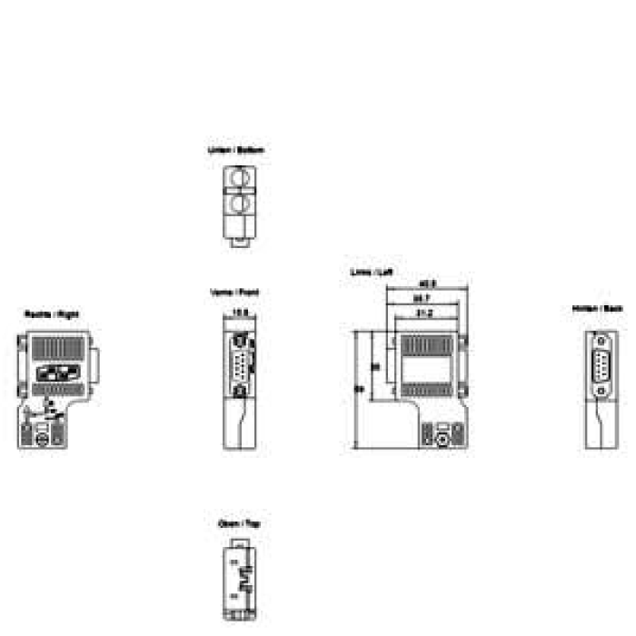 6ES7972-0BB52-0XA0 SIMATIC DP, Connection plug for PROFIBUS up to 12 Mbit/s 90° cable outlet, Insulation displacement method FastConnect, With PG