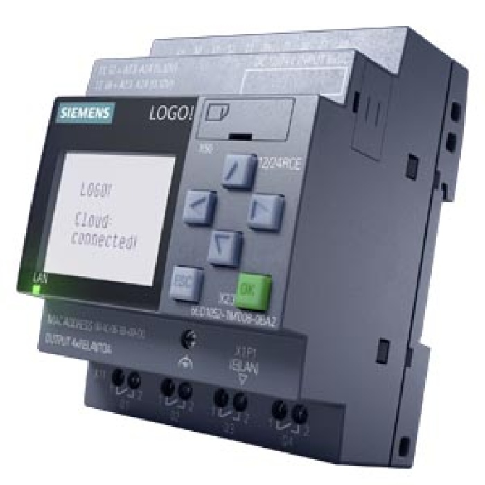 6ED1052-1MD08-0BA2 LOGO! 12/24RCE, logic module, display PS/I/O: 12/24VDC/relay, 8 DI (4 AI)/4 DQ, memory 400 blocks, modular expandable, Ethernet