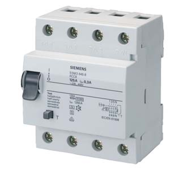 5SM3645-8 Residual current operated circuit breaker, 4-pole, type A, selective, In: 125 A, 300 mA, Un AC: 400 V