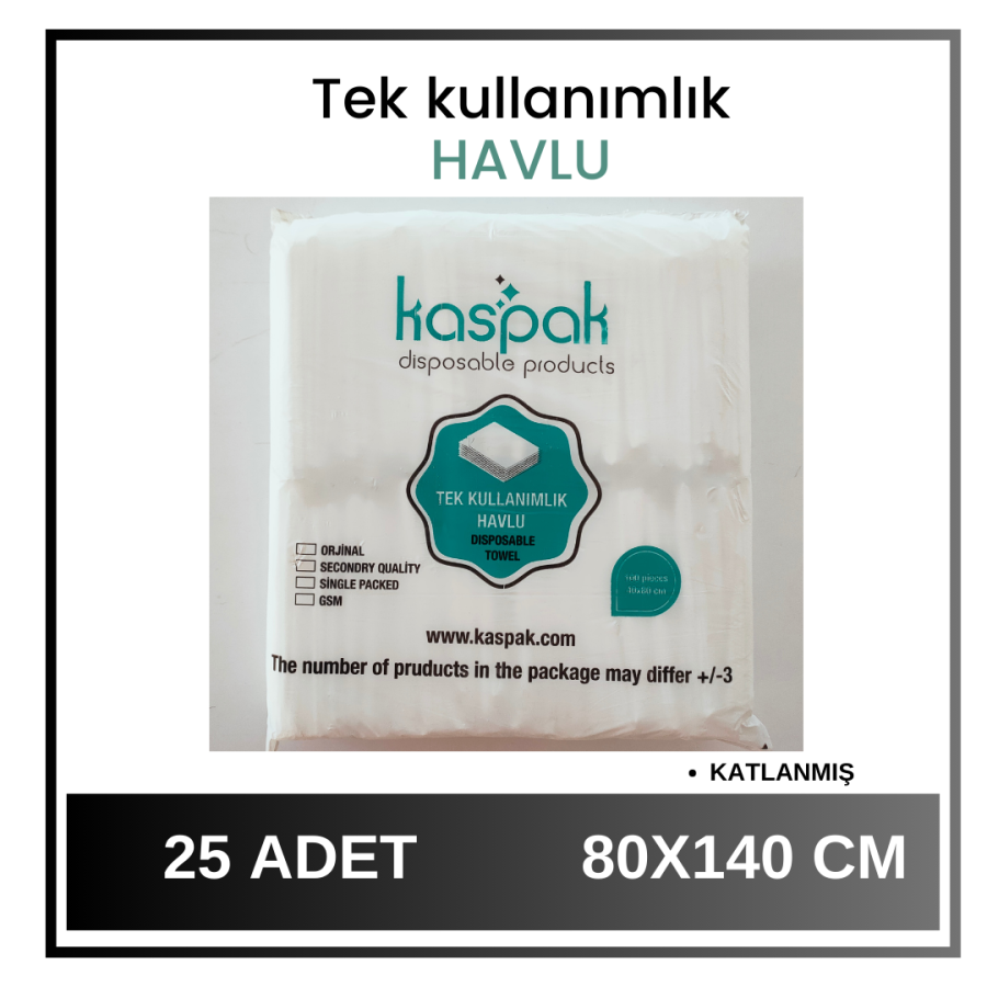 TEK KULLANIMLIK HAVLU- 80*140 VÜCUT HAVLUSU - 25 ADET- KATLANMIŞ