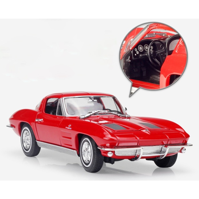 Model Araba - Welly 1963 Chevrolet Corvette 1:24 - 24073W-KIRMIZI