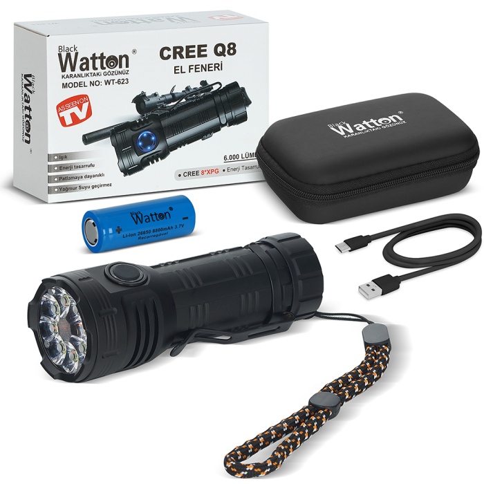 Cree Q8- XQG 8+1 Led  Şarjlı El Feneri WT-623