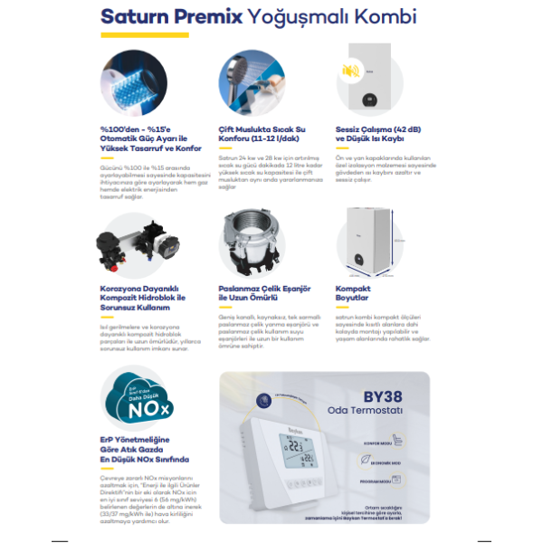 Baykan Saturn Premix 28/32 Kw Tam Yoğuşmalı Kombi