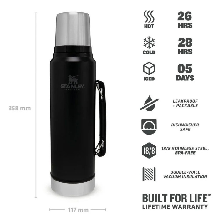 Stanley Termos The Legendary Classic Bottle 1.0L / 1.1QT Matte Black Pebble