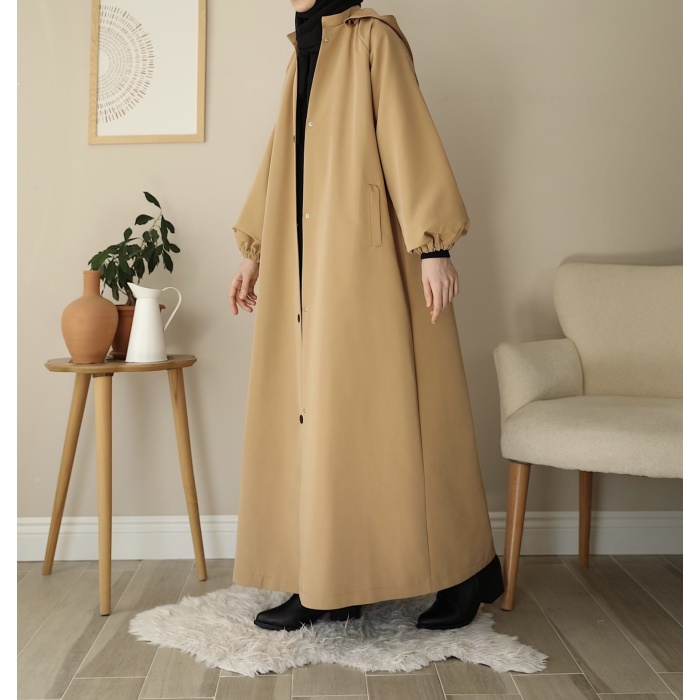 Kapüşonlu Kloş Trench Coat Camel