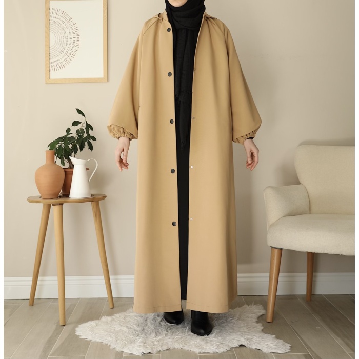 Kapüşonlu Kloş Trench Coat Camel