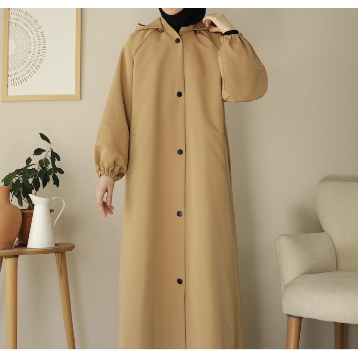 Kapüşonlu Kloş Trench Coat Camel