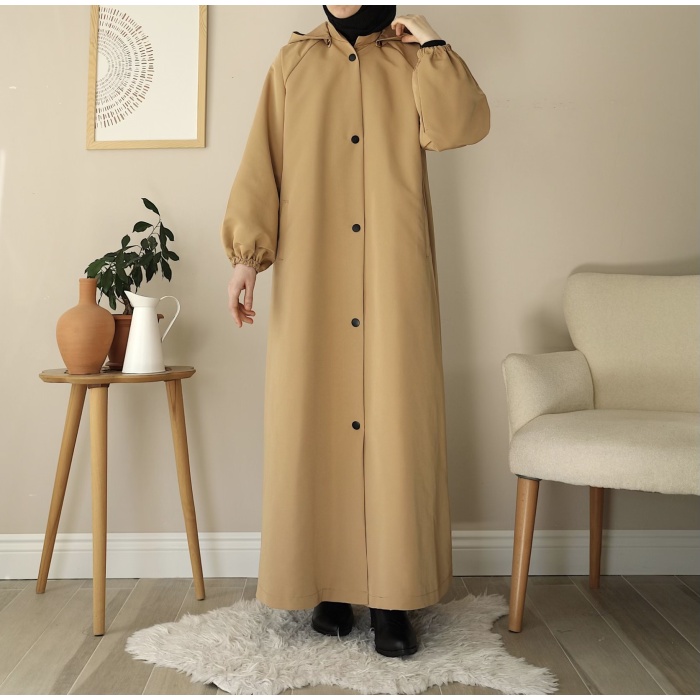 Kapüşonlu Kloş Trench Coat Camel