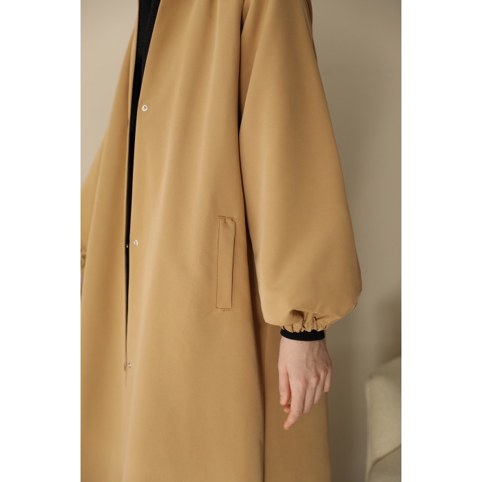 Kapüşonlu Kloş Trench Coat Camel