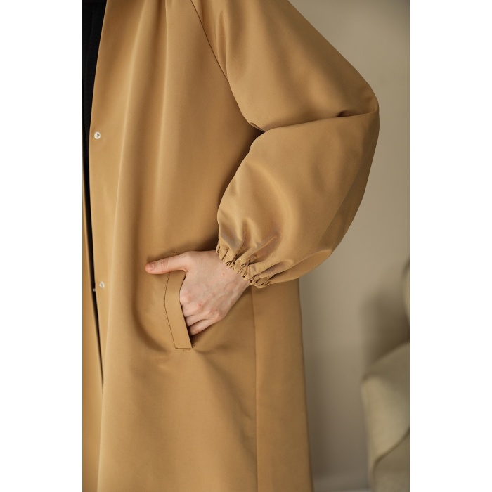 Kapüşonlu Kloş Trench Coat Camel