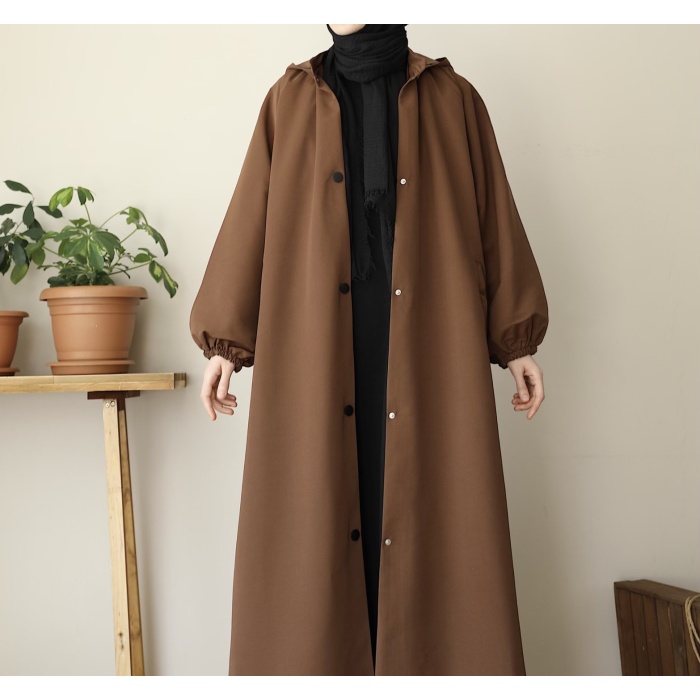 Kapüşonlu Kloş Trench Coat Acı Kahve