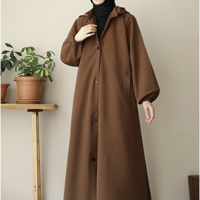 Kapüşonlu Kloş Trench Coat Acı Kahve