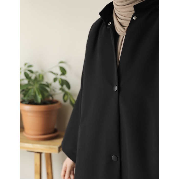 Kapüşonlu Kloş Trench Coat Siyah