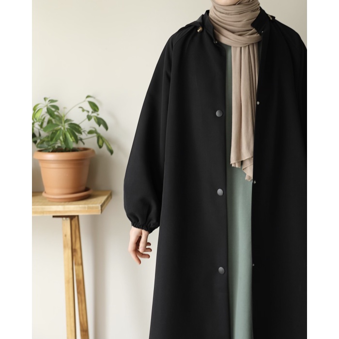 Kapüşonlu Kloş Trench Coat Siyah