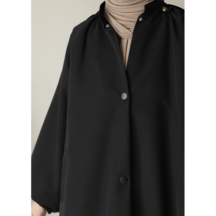 Kapüşonlu Kloş Trench Coat Siyah