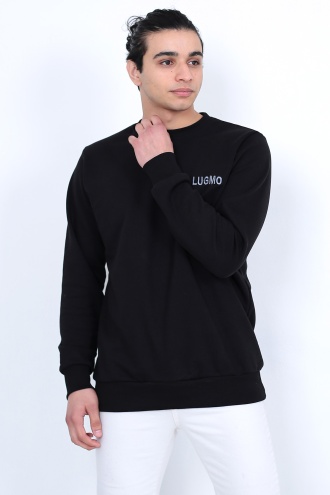 Lugmo Erkek Sweatshirt 3 İplik Kompak Kumaş Kazak Regular Siyah