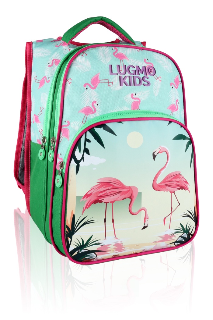 Lugmo Flamingo 3 Lü İlkokul Çanta Seti  Kız Çocuk Çantası Astarlı Pedli Yeşil-Pembe