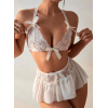 Fantazi BEYAZ  Dantelli Fiyonklu Seksi Babydoll