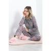 Peluş Polar Pijama Takımı Grikareli