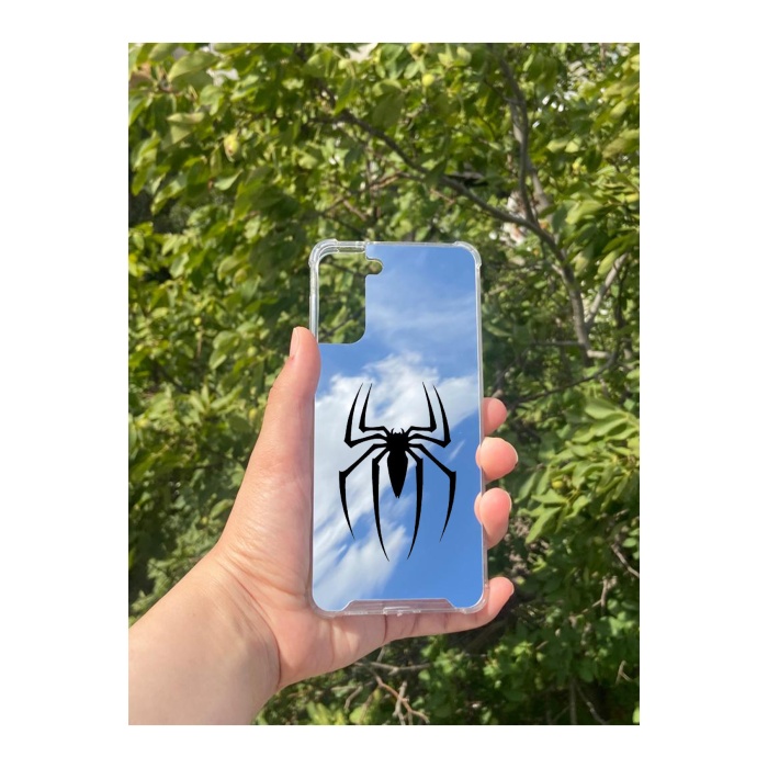 Samsung S21 Plus Uyumlu Aynalı Spider Desenli Darbe Kamera Korumalı Silikon Telefon Kılıfı