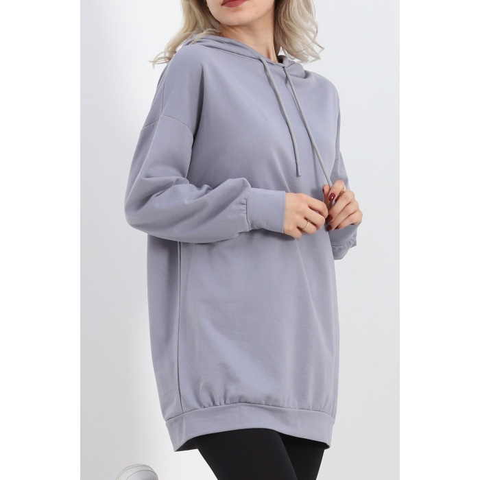 Oversize Kapşonlu Sweat Gri