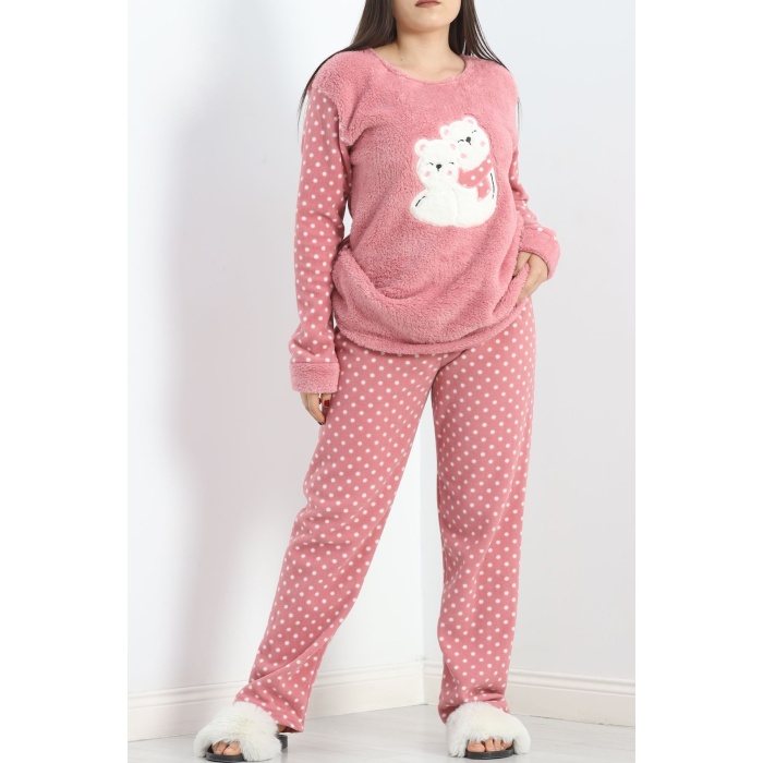 Battal Polar Pijama Takımı Pudra1