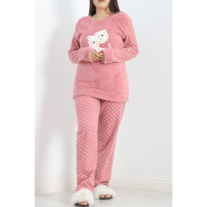 Battal Polar Pijama Takımı Pudra1