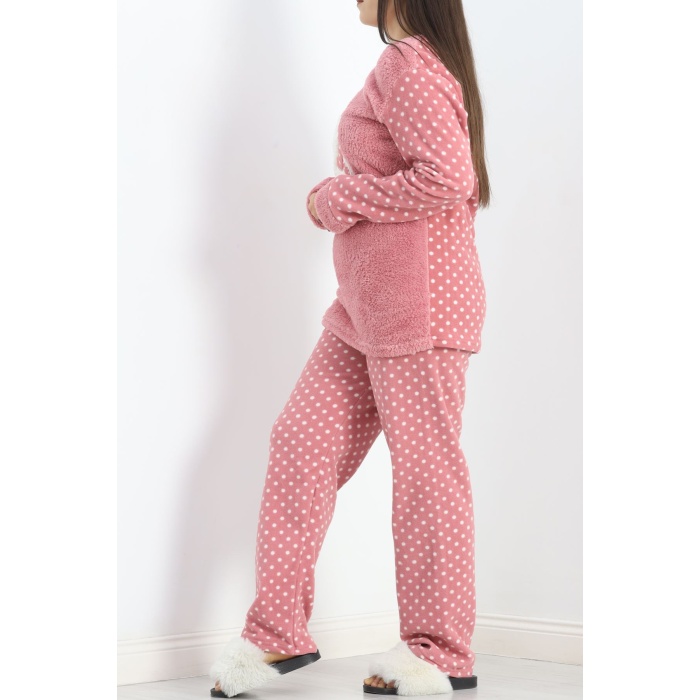 Battal Polar Pijama Takımı Pudra1