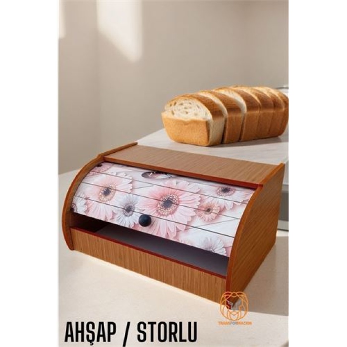 Ekmek Dolabı Storlu Ahşap ÇİÇEKLİ