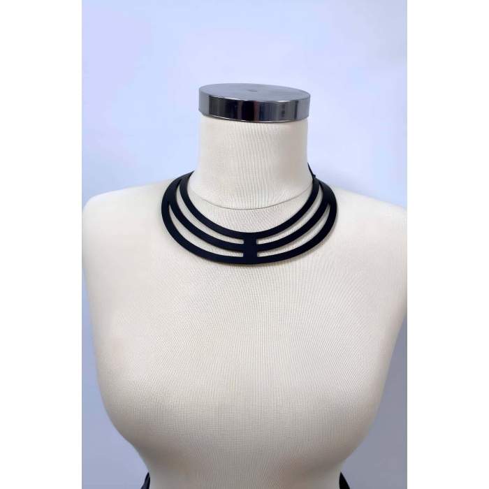 Halka Detraylı Şık Deri Choker, Deri Kolye