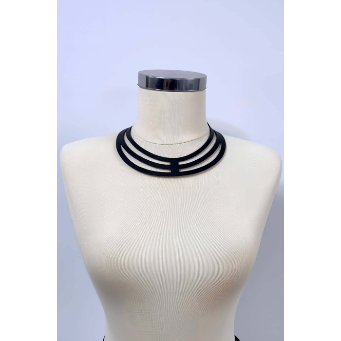 Halka Detraylı Şık Deri Choker, Deri Kolye