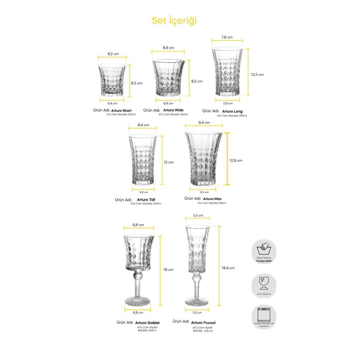 Arturo 28 Parça Kristal Cam Bardak Çeyiz Seti