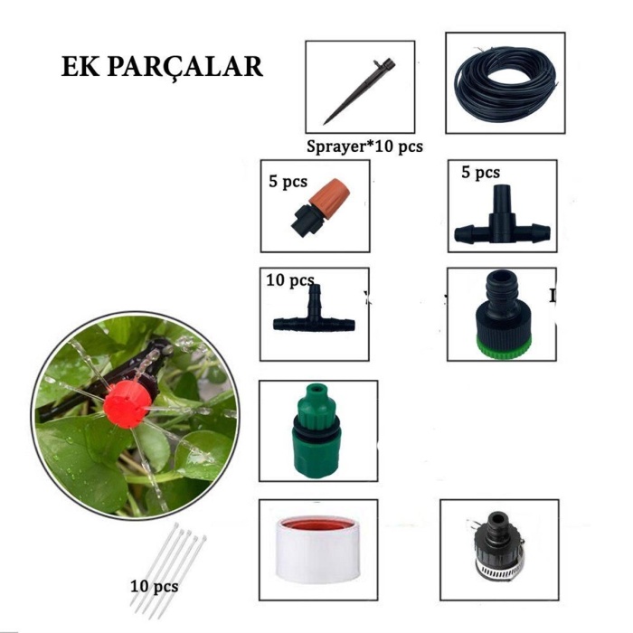 15 Metre Bahçe Damlama Sulama Sistemi Seti Hortum ve Ek Parçaları (4549)