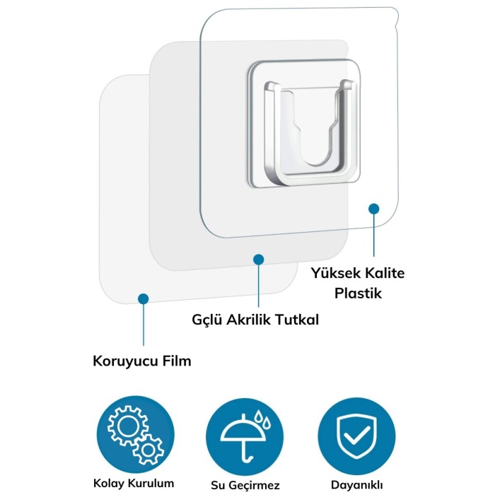 Eşya Sabitleme Askısı 10 Çift Şeffaf Çift Taraflı Yapışkanlı Geçmeli Klips (4549)