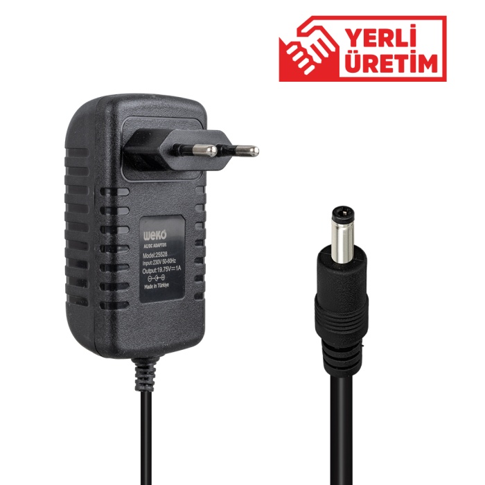 19.75 VOLT - 1 AMPER 4.0*1.35 UÇLU YERLİ ÜRETİM PLASTİK KASA PRİZ TİPİ ADAPTÖR (4549)