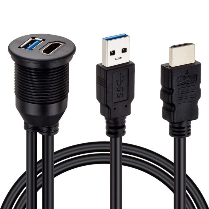 ARAÇ KONTROL PANELİ USB 3.0 + HDMI UZATMA KABLOSU GÖMME MONTAJ (4549)