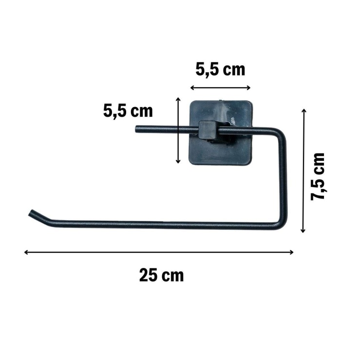 Kendiliğinden Yapışkanlı Siyah Paslanmaz Metal Rulo Havluluk Aparat (4549)
